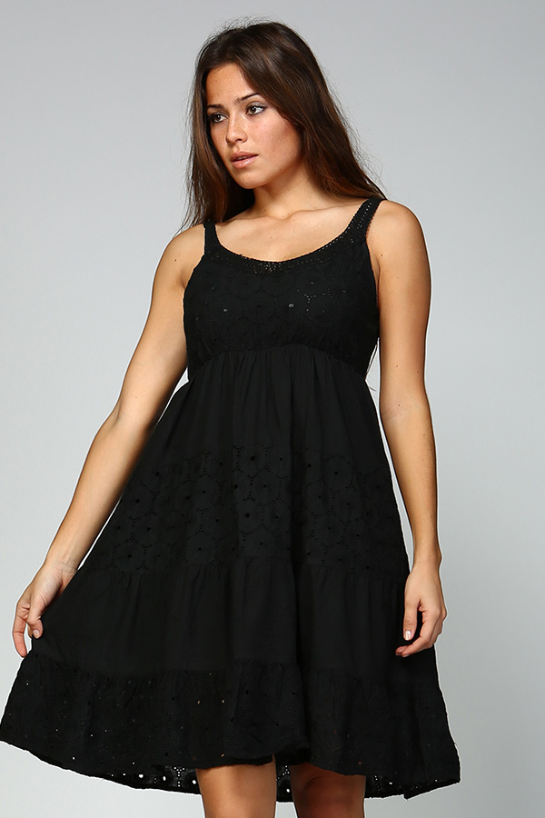 Short Dress with Embroidery-Black